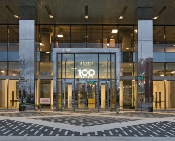 Entrance of 100 New Park Place in the Vaughan Metropolitan Centre.